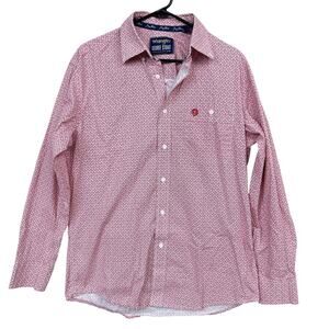 George Straight Wrangler Mens Shirt White Red Collared Button Down Long Sleeve M